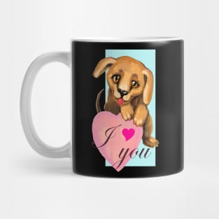 Cute dog. Baby pets. Puppy friendship love. Mug